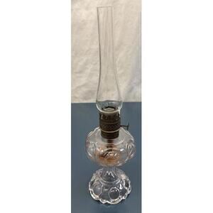 Miniature Oil Lamp Bullseye Or Moon Pattern Clear Glass Wavy Glass Chimney